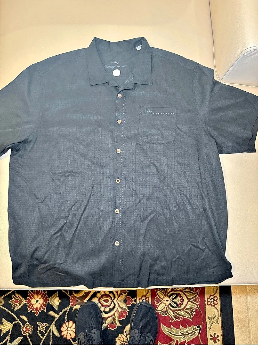 Tommy Bahama Men's Geometric Button Down Gray Medium